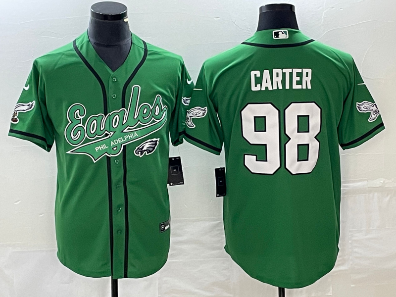 Men's Philadelphia Eagles Jalen Carter #98 Kelly Green Game Jersey1 Joint Edition