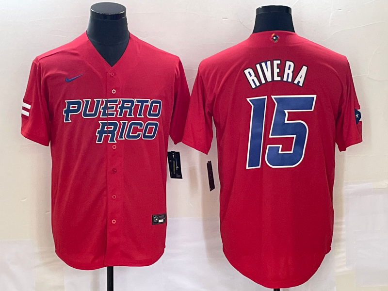 Men's 2023 World Baseball Classic #15 Emmanuel Rivera Puerto Rico Red Jersey1