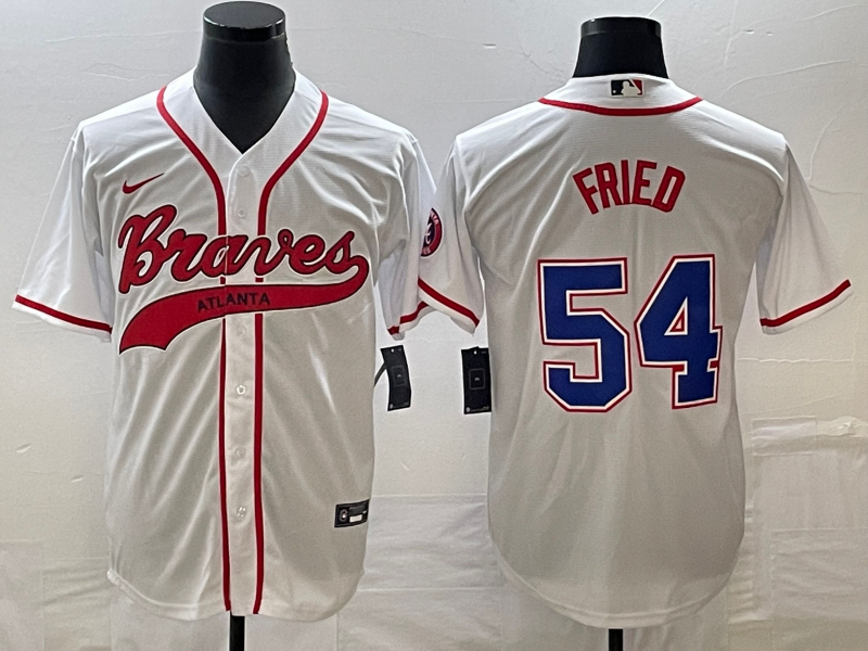 Men's Atlanta Braves Max Fried #54 White Replica Player Jersey1 Joint Edition