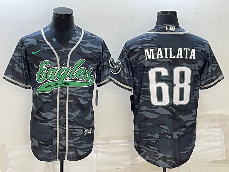 Men's Philadelphia Eagles Jordan Mailata #68 Grey Camouflage Game Jersey1 Joint Edition
