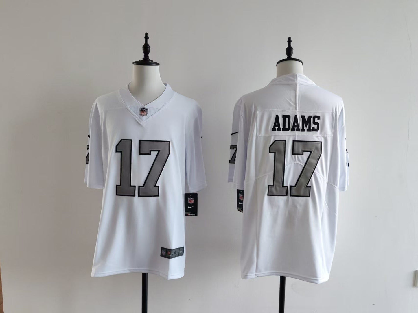 Men's Oakland Raiders Davante Adams Jersey - White-Silver Numbers