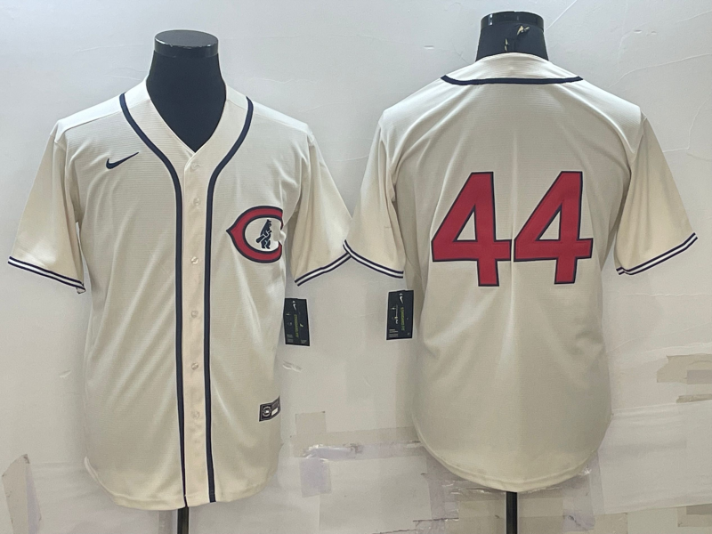 Men's Chicago Cubs Anthony Rizzo #44 Cream Player Name Jersey1