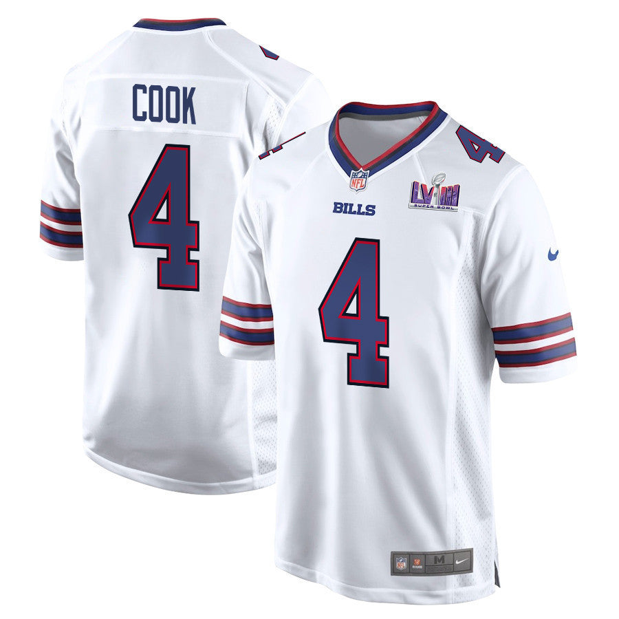 James Cook 4 Signed Buffalo Bills Super Bowl LVIII Game Men Jersey White