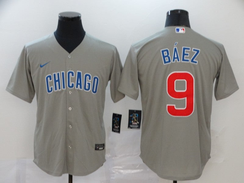 Men's Chicago Cubs Javier Baez #9 Gray Replica Baseball Jersey1