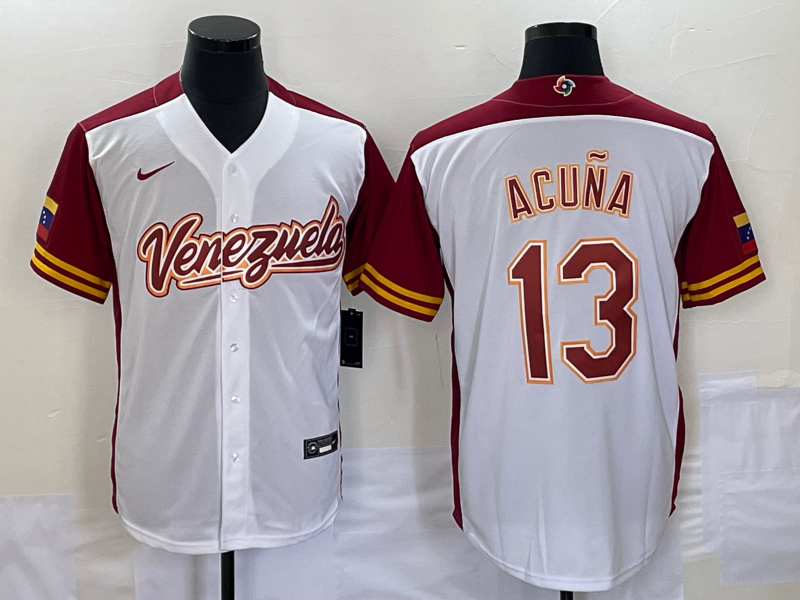 Men's 2023 World Baseball Classic #13 Ronald Acua Jr. Venezuela White Jersey1