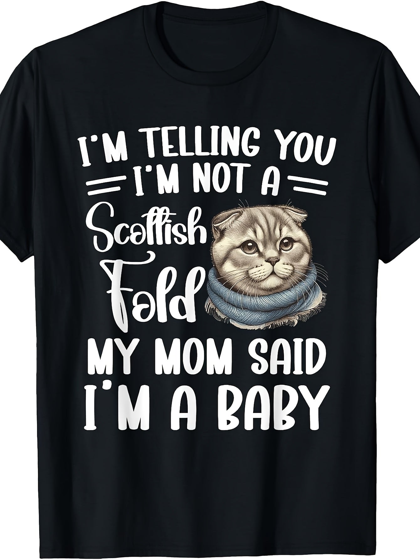 Scottish Fold Cat Lover T-Shirt Suitable for - Retro Scottish Fold Mom Costume with Plush Cat, Machine Washable Round Neck Tee for Themed Outfits & Casual Wear, Year-Round for Scottish Fold Owners