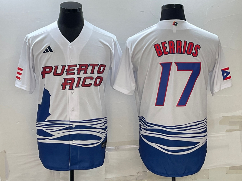 Men's 2023 World Baseball Classic #17 Jose Berrios Puerto Rico White Jersey1