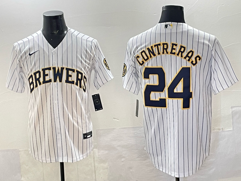 Men's Milwaukee Brewers William Contreras #24 White Replica Player Jersey