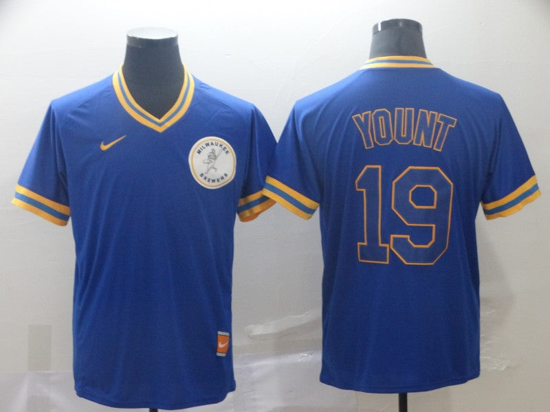 Men's Milwaukee Brewers Robin Yount #19 MLB Blue Player Jersey1