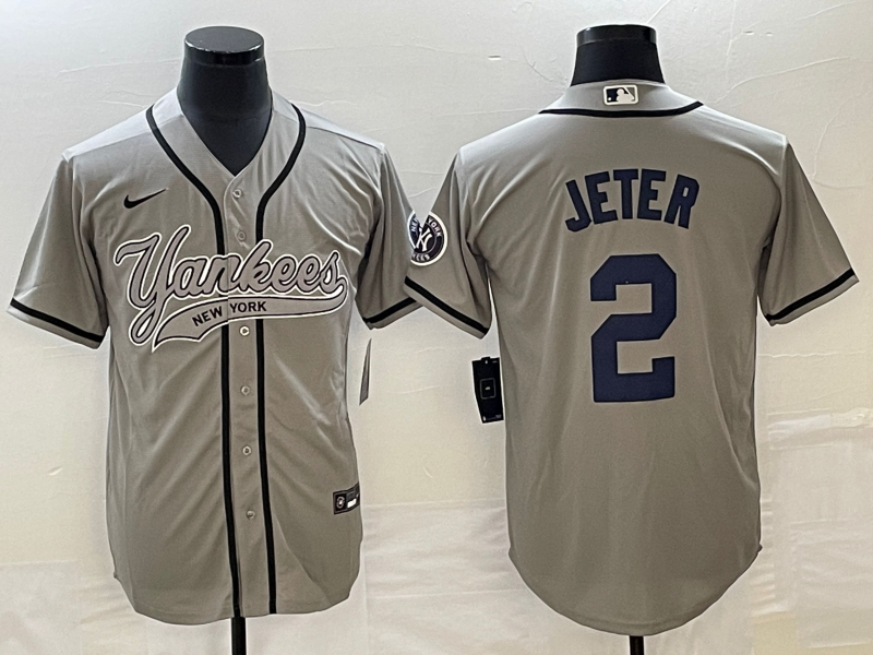 Men's New York Yankees Derek Jeter #2 Gray Player Jersey1 Joint Edition