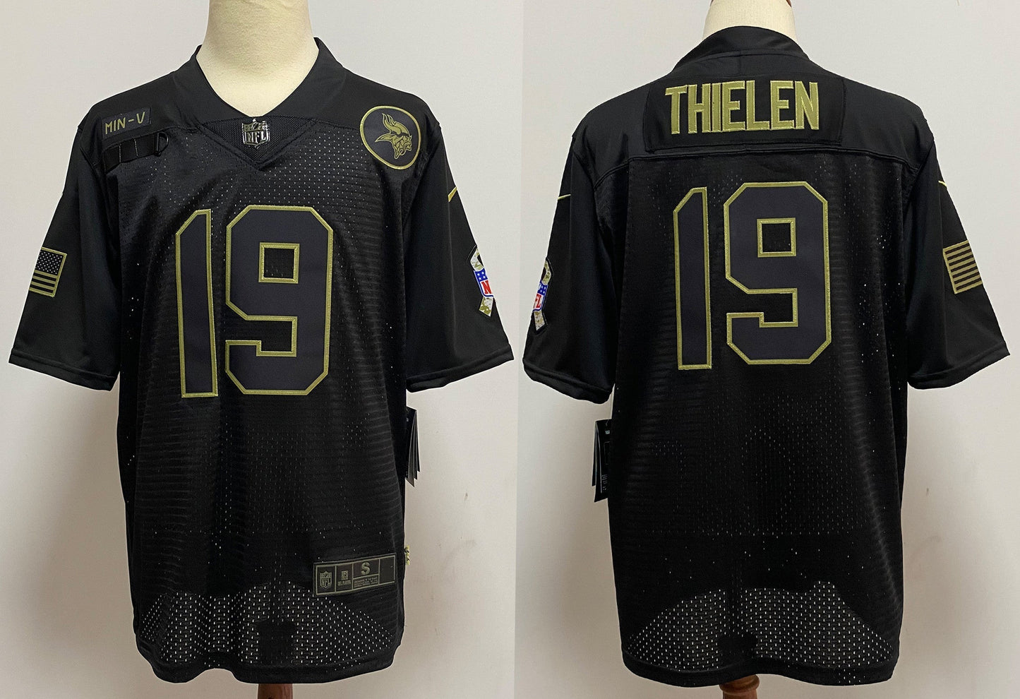 Men's Minnesota Vikings Adam Thielen Black 2020 Salute To Service Limited Jersey1