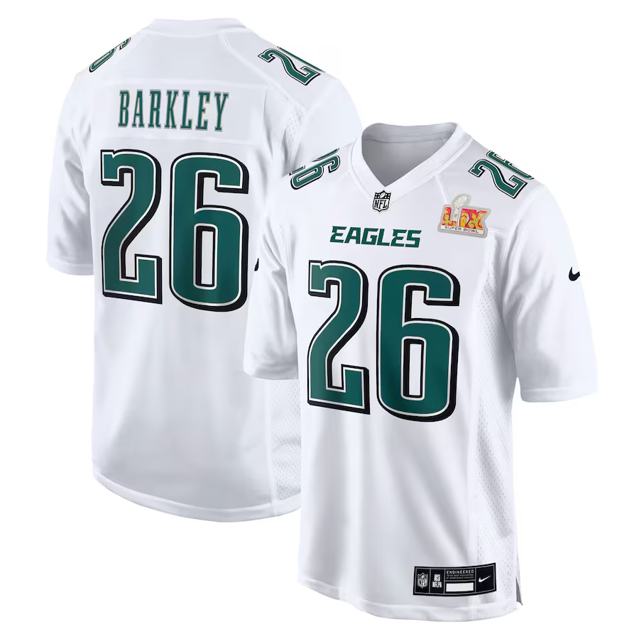 Men's Philadelphia Eagles Saquon Barkley #26 Tundra White Super Bowl LIX Fashion Game Player Jersey1