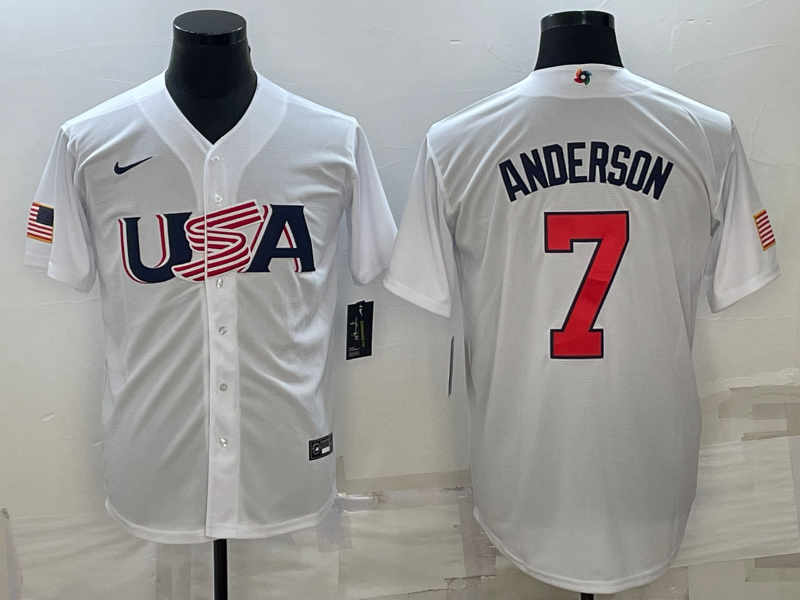 Men's 2023 World Baseball Classic #7 Tim Anderson USA White Jersey1