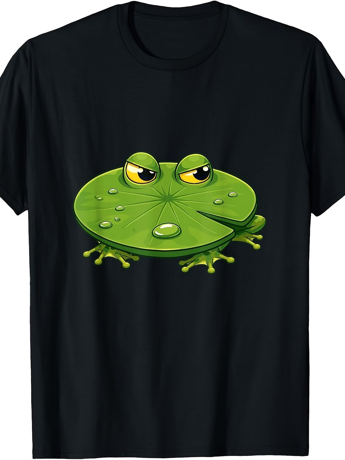Angry Frog on Lily Pad Funny Amphibian Cartoon T-Shirt