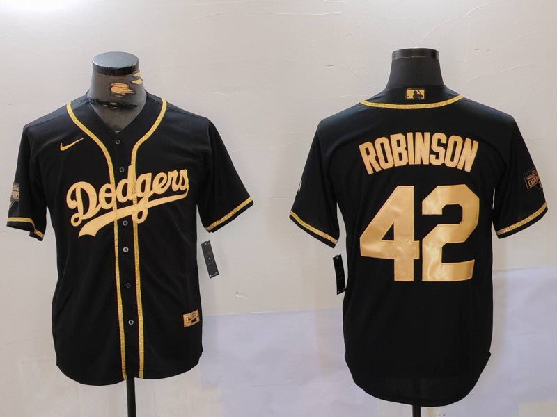 Men's Los Angeles Dodgers Jackie Robinson #42 Black Replica Player Jersey1