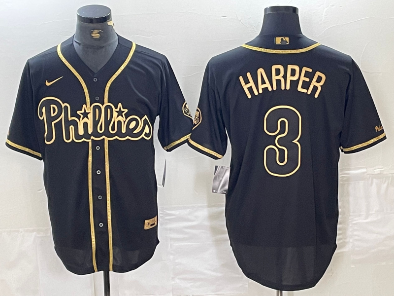 Men's Philadelphia Phillies Bryce Harper #3 Black Fashion Stitched Jersey1
