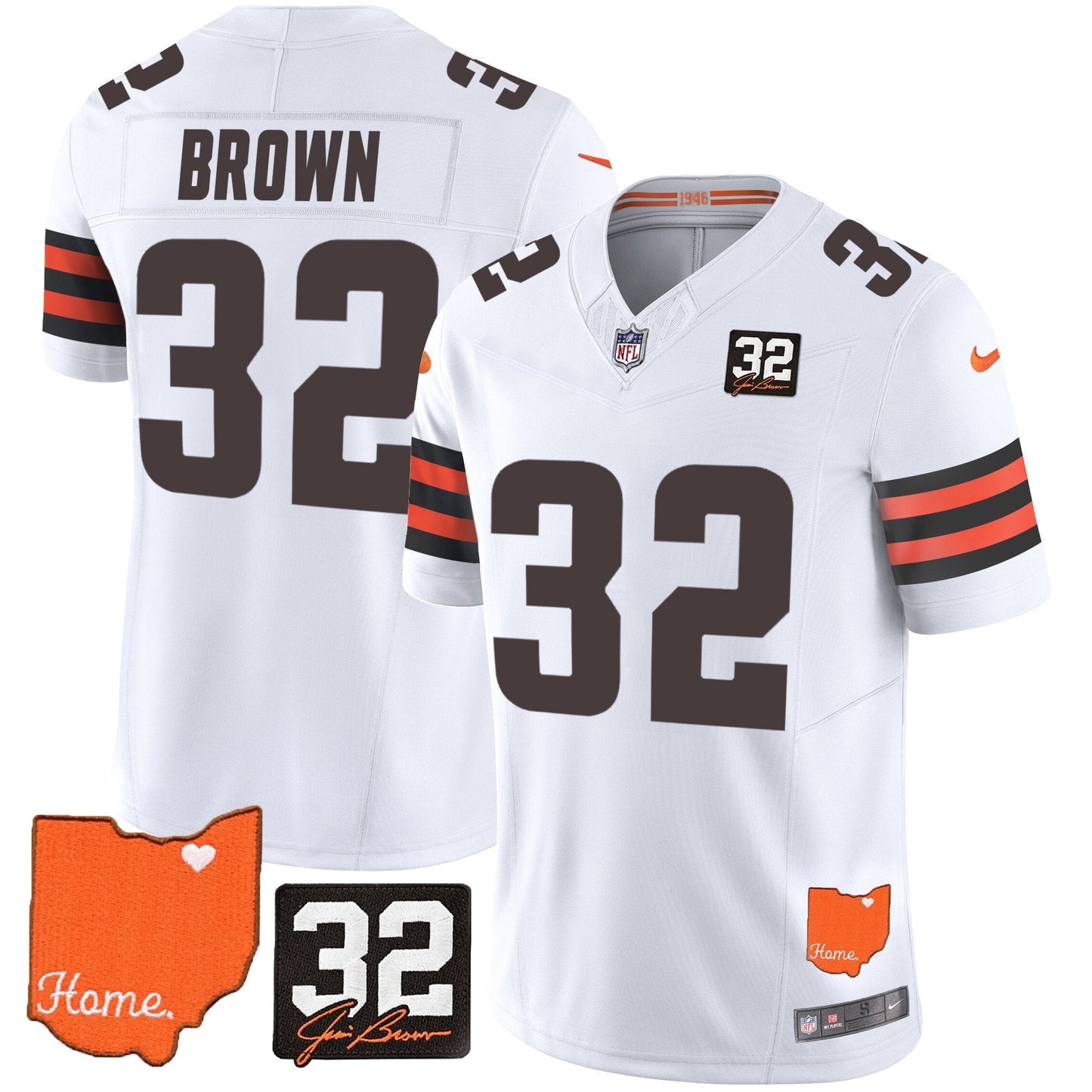 Jim Brown Cleveland Browns #32 Jim Brown Memorial & Home Patch Jersey All Stitched