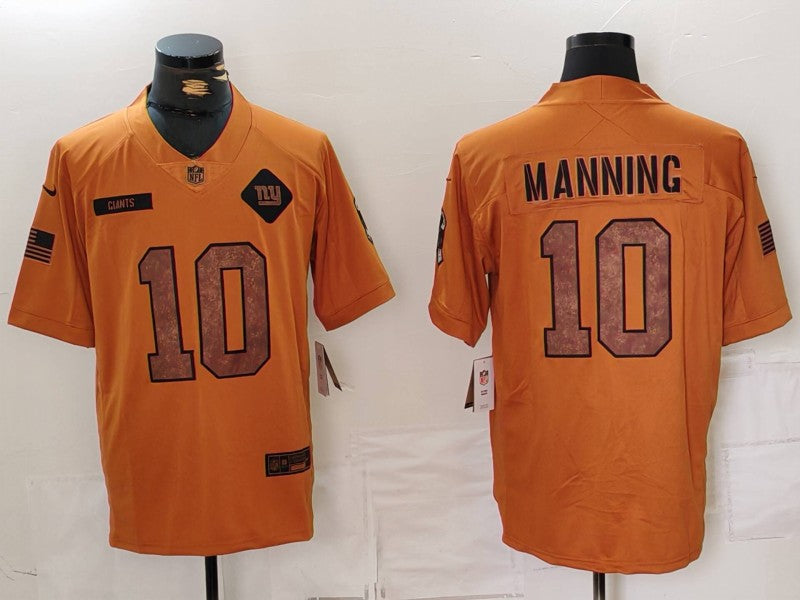 Men's New York Giants Eli Manning #10 Brown 2023 Salute To Service Limited Jersey1