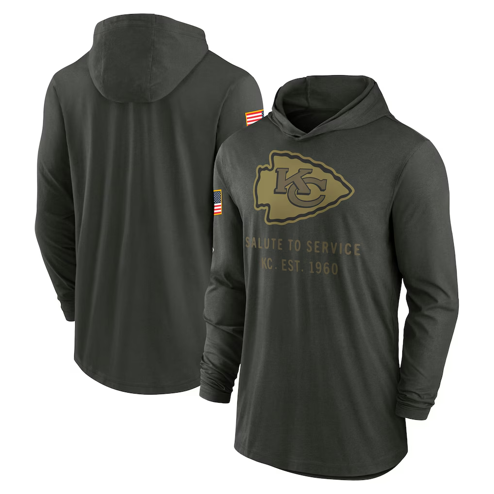 Men's Kansas City Chiefs Forest Green 2025 Salute to Service Sideline Dri-FIT Lightweight Hooded Pullover