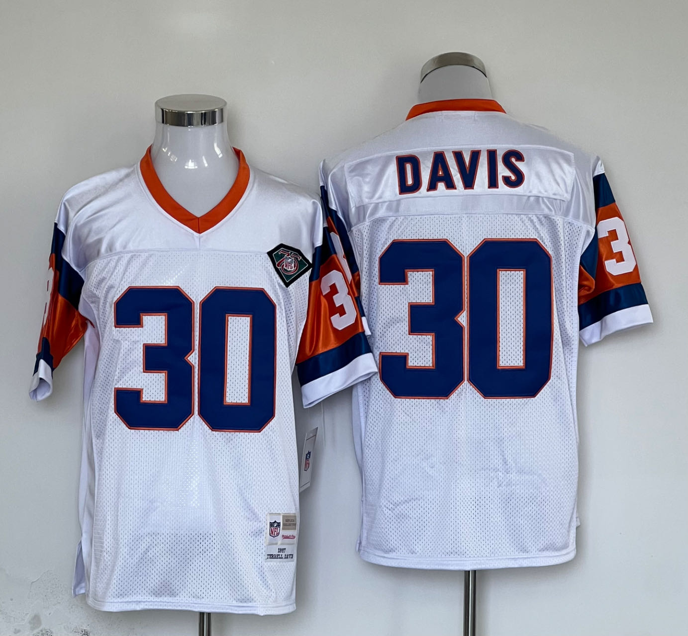 Men's Denver Broncos Terrell Davis White Legacy Replica Jersey1