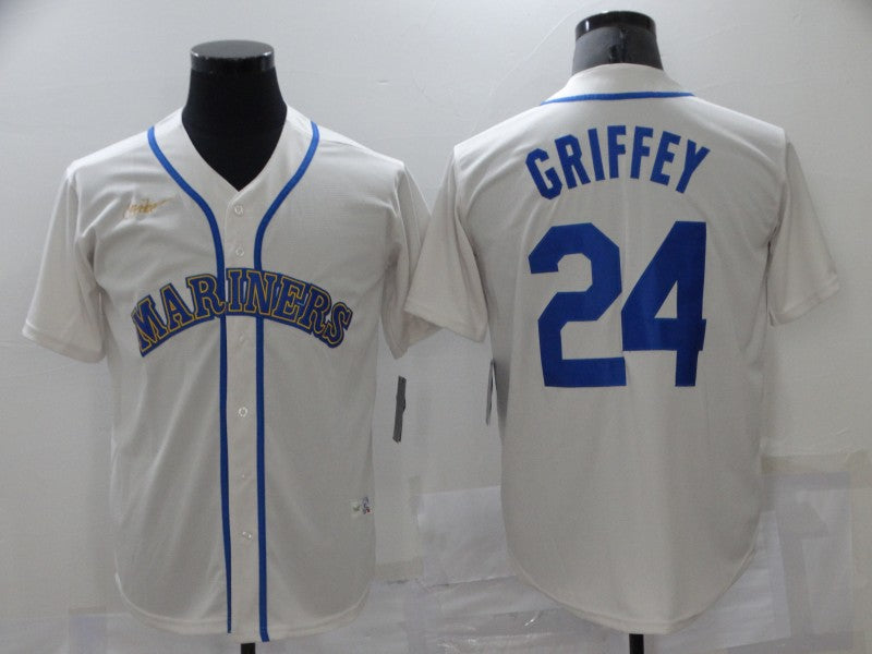 Men's Seattle Mariners Ken Griffey Jr. #24 Beige Authentic Baseball Jersey1