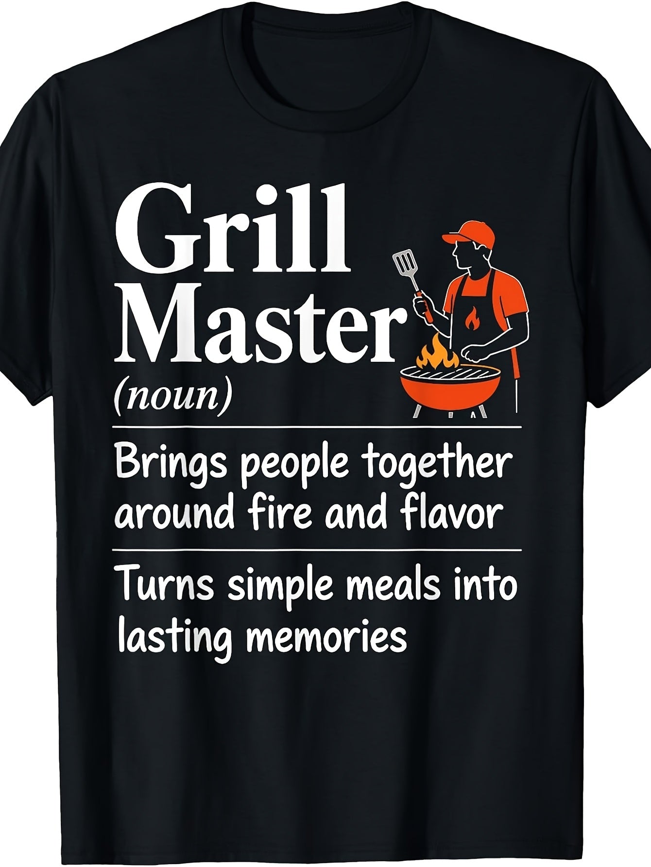 Grill Master Definition Funny BBQ T-Shirt - Retro Humor Cooking Gift Suitable for Barbecue Parties, Machine Washable Casual Round Neck Tee for Outdoor Cooking & Grilling Enthusiasts