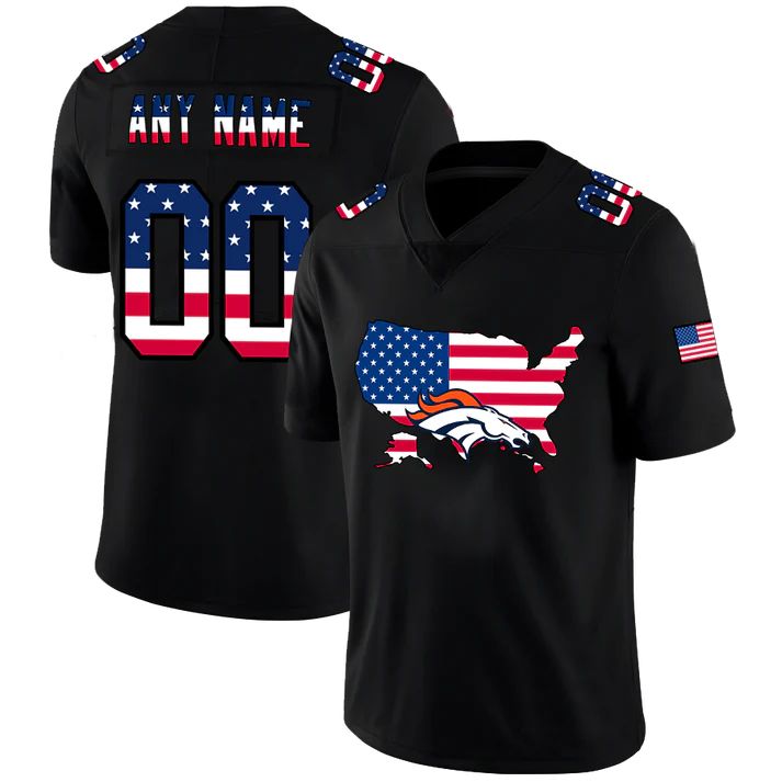 Custom1 Denver Broncos Football Black Limited Fashion Flag Stitched Jersey1 American Football Jerseys