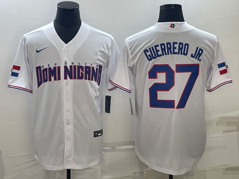 Men's 2023 World Baseball Classic #27 Vladimir Guerrero Jr. Dominican Republic White Jersey1
