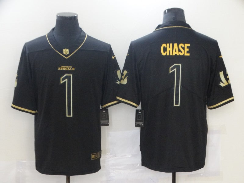 Men's Cincinnati Bengals Ja'Marr Chase #1 Black Game Player Jersey2