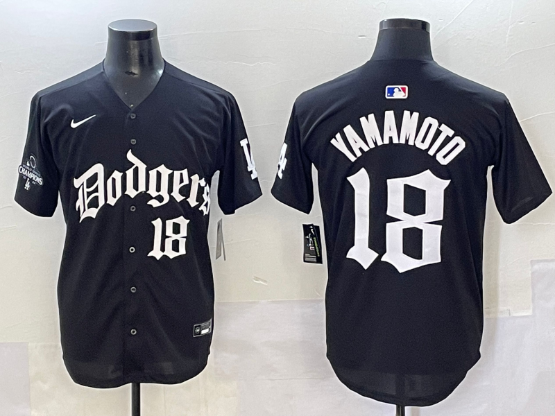Men's Los Angeles Dodgers Yoshinobu Yamamoto #18 Black Alternate Game Jersey
