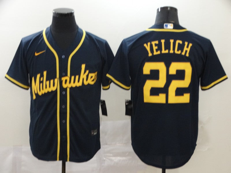 Men's Milwaukee Brewers Christian Yelich #22 Navy Player Jersey1