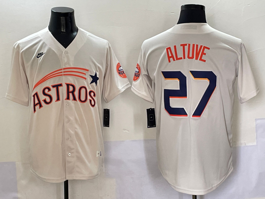 Men's Houston Astros Jose Altuve #27 Cream Player Jersey1