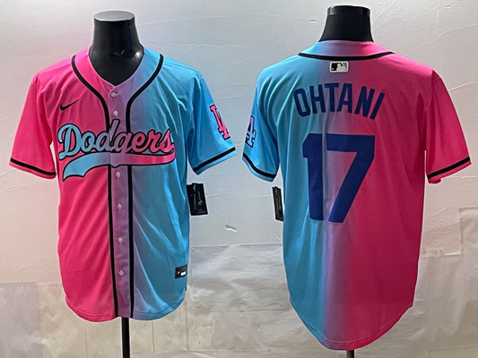 Men's Los Angeles Dodgers Shohei Ohtani #17 Pink/Blue Player Jersey
