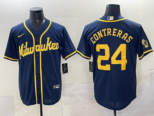 Men's Milwaukee Brewers William Contreras #24 Navy Replica Player Jersey