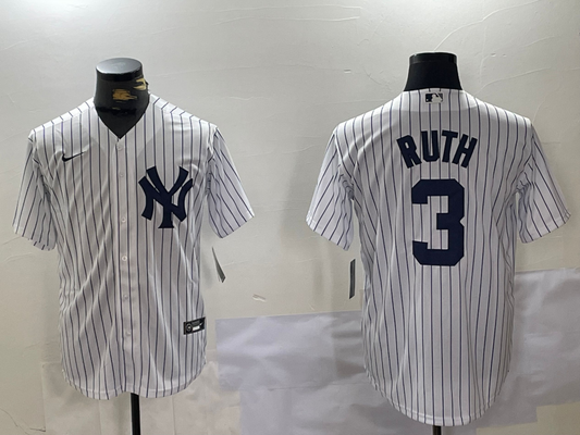 Men's New York Yankees Babe Ruth #3 White Game Player Jersey1