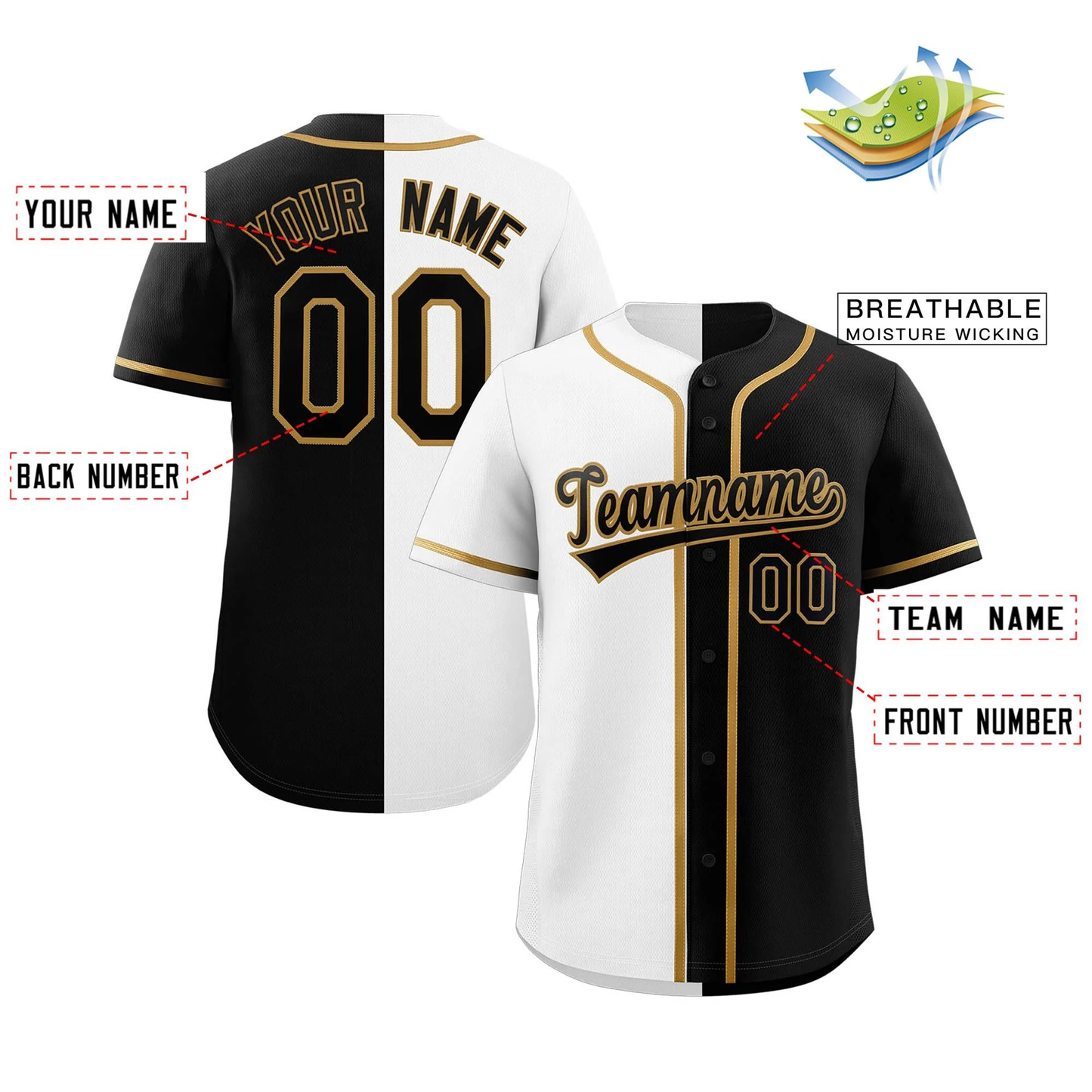 Custom Split Button Down Baseball Jersey Personalized Team Sports Uniform for AdultsYouth