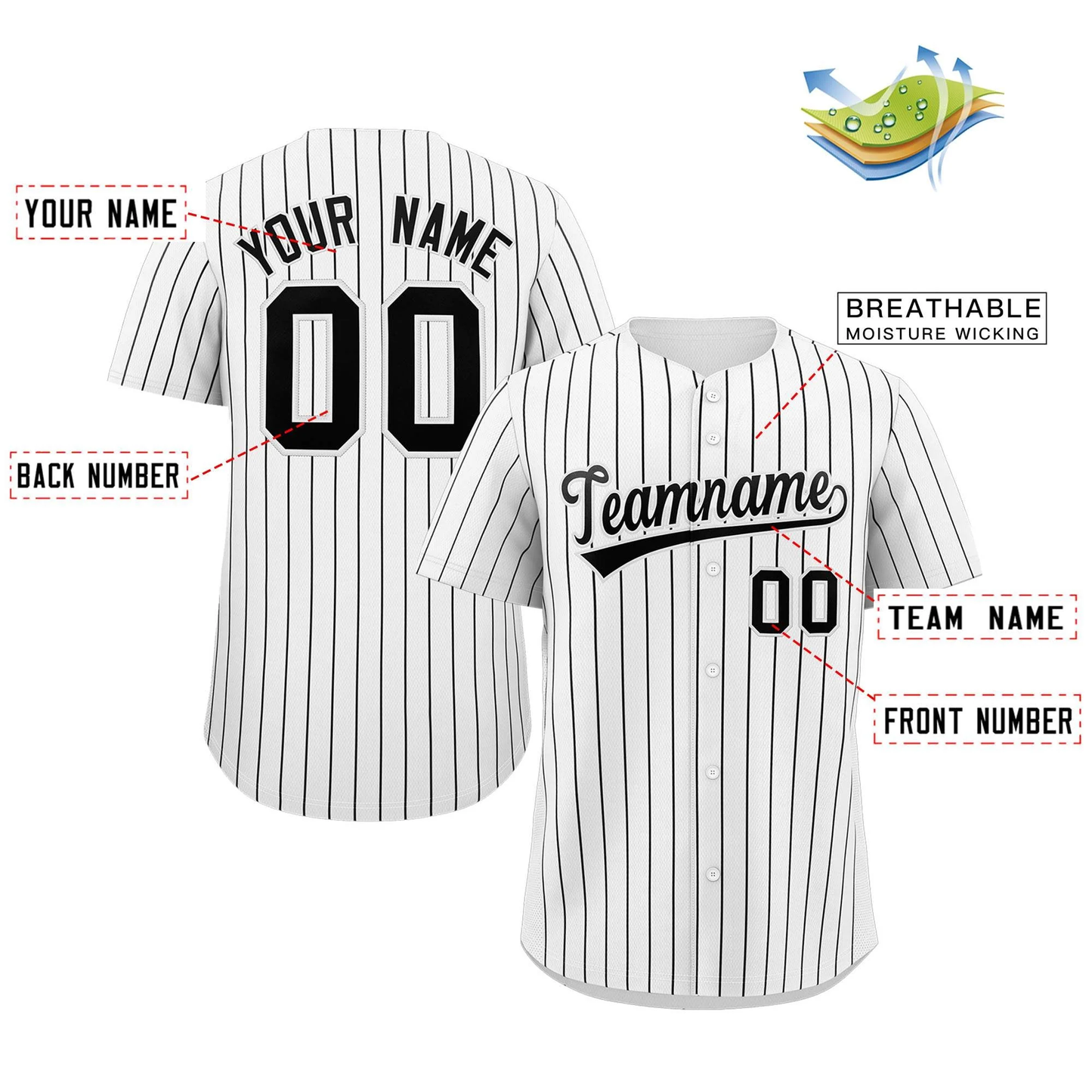Custom Pinstripe Baseball Jersey Button Down Shirt Personalized for AdultsYouth