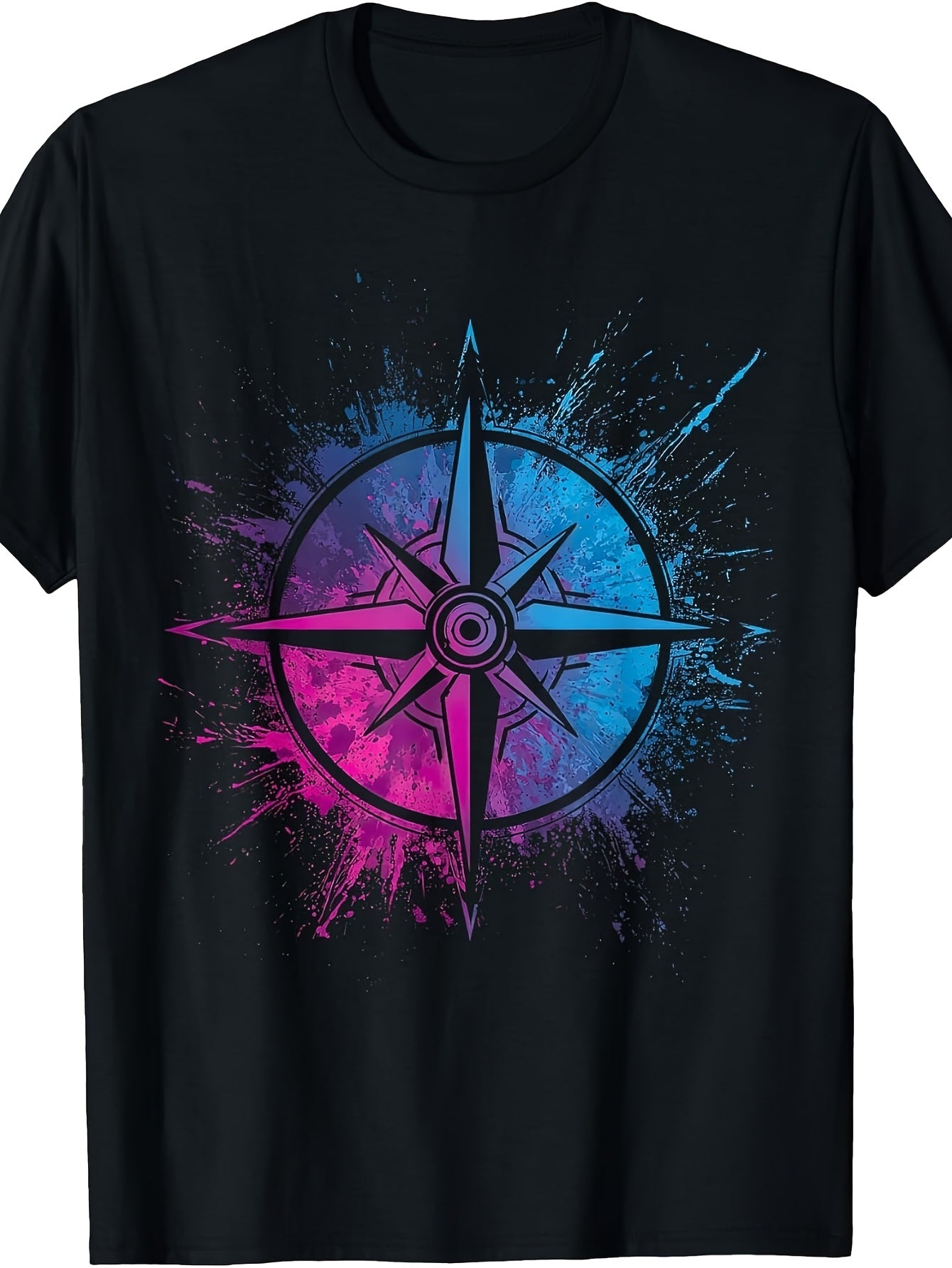 Men's And Women's T-Shirt, Grunge Splash Compass Rose Design, Casual Summer Wear