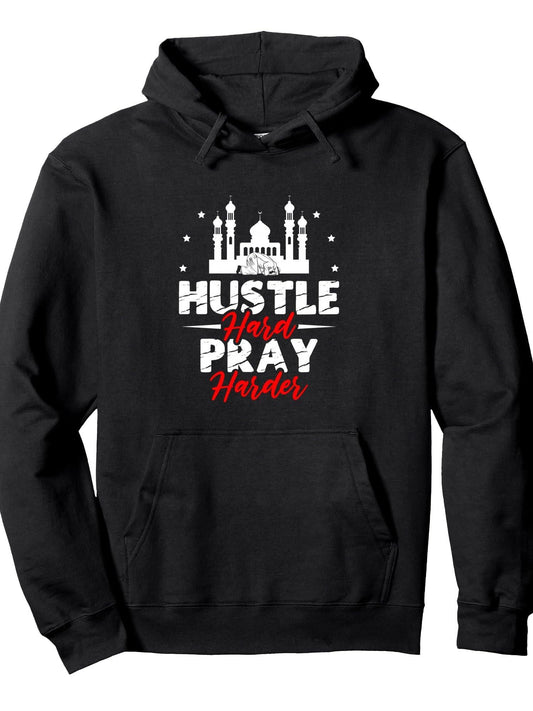 Alhamdulillah Islam Religion Ramadan Islamic Muslim Pullover Hoodie Ramadan Black 250gsm Cotton Long Sleeve Men Casual Hoodie