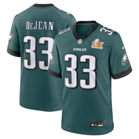 Men's Philadelphia Eagles Cooper DeJean #33 Midnight Green Super Bowl LIX Game Player Jersey1