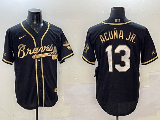 Men's Atlanta Braves Ronald Acuna Jr. #13 Black Stitched Player Jersey1