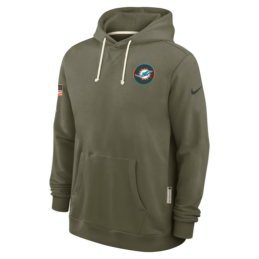 Men's Miami Dolphins Nike Olive 2025 Salute to Service Sideline Standard Issue Dri-FIT Hoodie