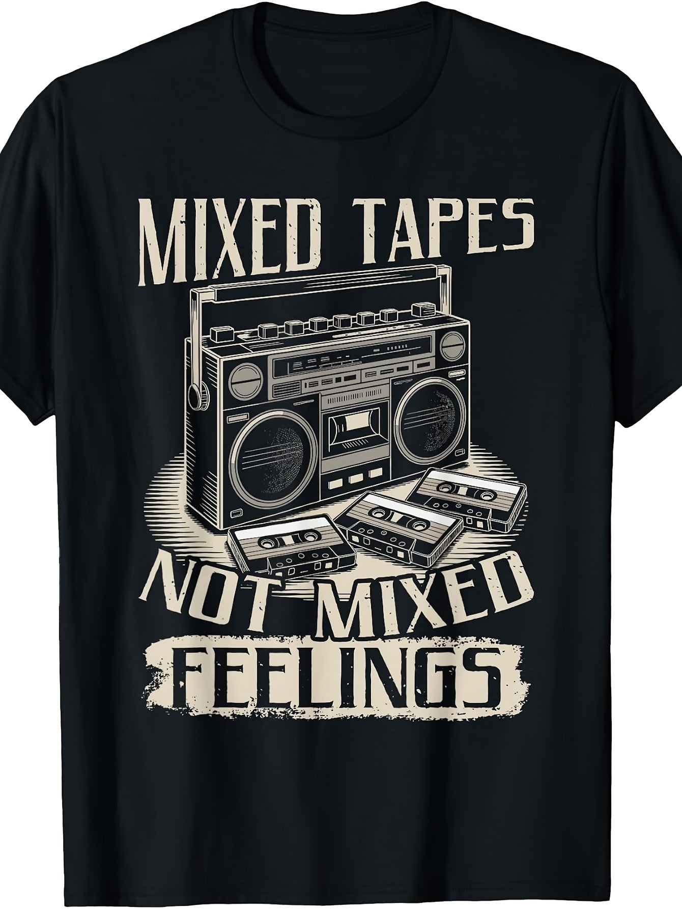 Retro Cassette Tape T-Shirt - Vintage Mixed Tapes Not Feelings Graphic Tee, Round Neck Regular Fit Suitable for - Wear, Nostalgic Gift for Music Lovers & 80/90 Retro Style