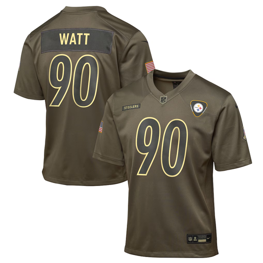 Youth Pittsburgh Steelers T.J. Watt Nike Olive 2025 Salute to Service Game Jersey
