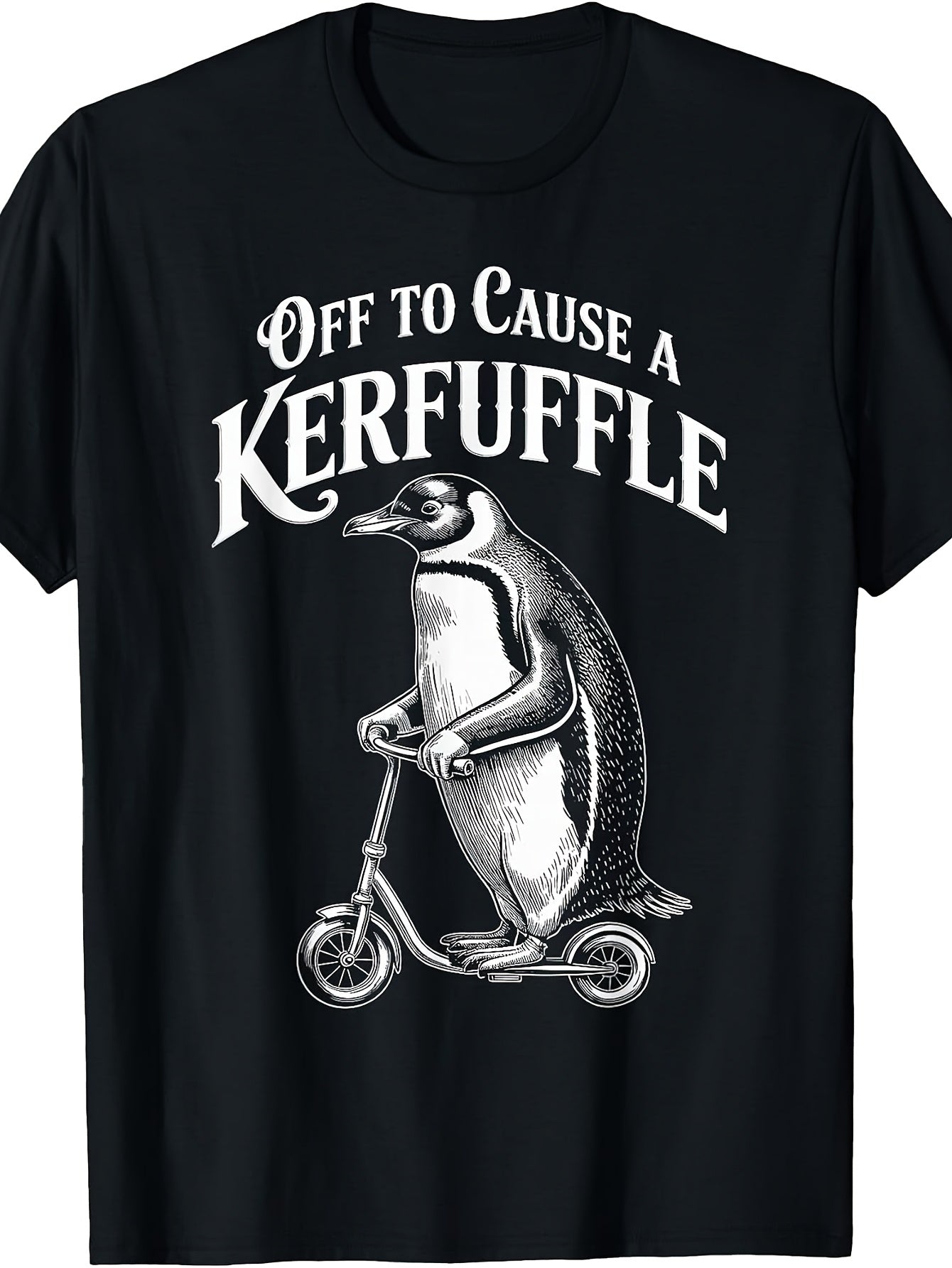 Off to Cause a Kerfuffle Playful Penguin Animal Humor T-Shirt