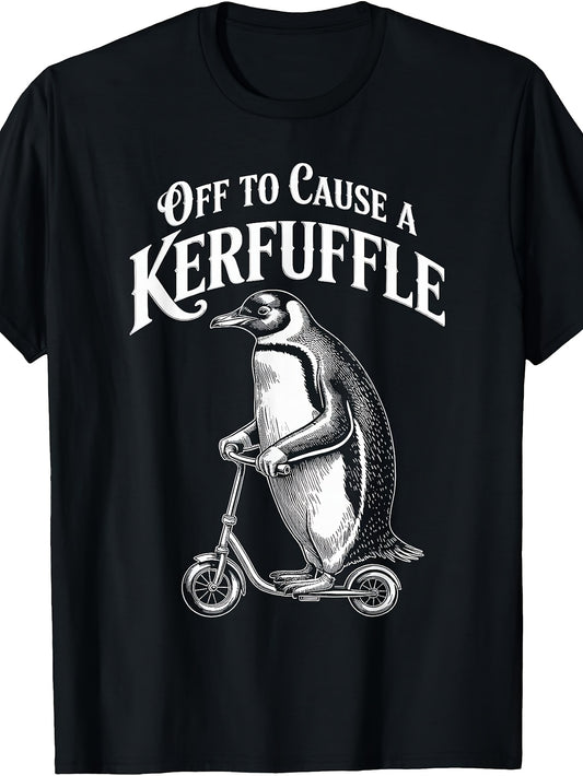 Off to Cause a Kerfuffle Playful Penguin Animal Humor T-Shirt