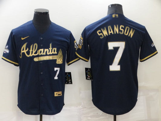 Men's Atlanta Braves Dansby Swanson #7 Navy Fashion Stitched Jersey1