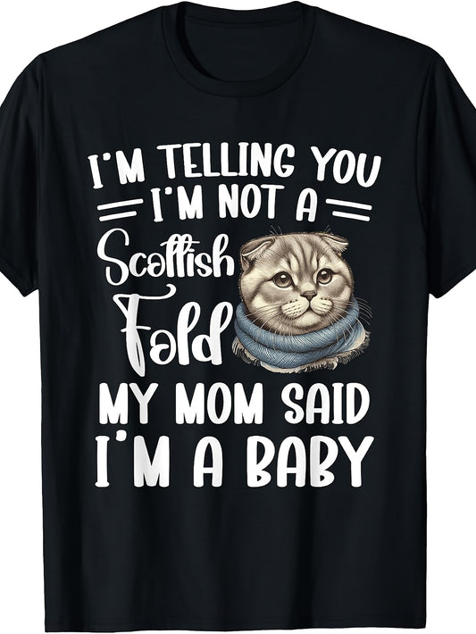 Scottish Fold Cat Lover T-Shirt Suitable for - Retro Scottish Fold Mom Costume with Plush Cat, Machine Washable Round Neck Tee for Themed Outfits & Casual Wear, Year-Round for Scottish Fold Owners
