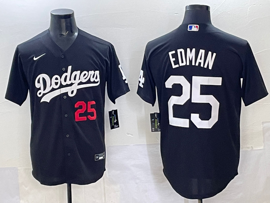 Men's Los Angeles Dodgers Tommy Edman #25 Black Alternate Player Jersey