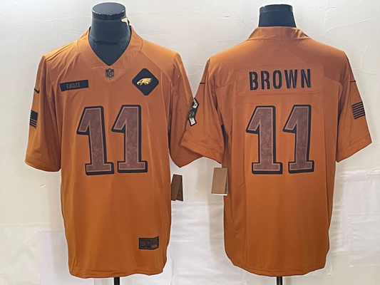 Men's Philadelphia Eagles A.J. Brown #11 Brown 2023 Salute To Service Limited Jersey1